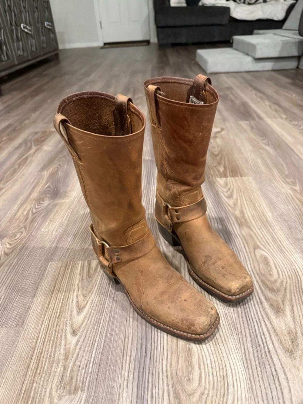 Frye 12r Brown Leather Harness Cowboy Boots - Picture 1 of 9